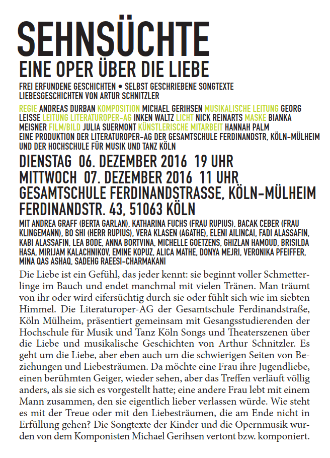 Literaturoper 2016 - Sehnsüchte - Trude-Herr-Gesamtschule Köln-Mülheim - THG