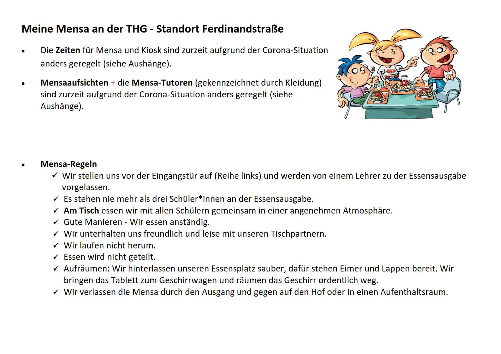 Meine Mensa an der THG - Standort Ferdinandstraße - Coronaregeln - Trude-Herr-Gesamtschule Köln-Mülheim